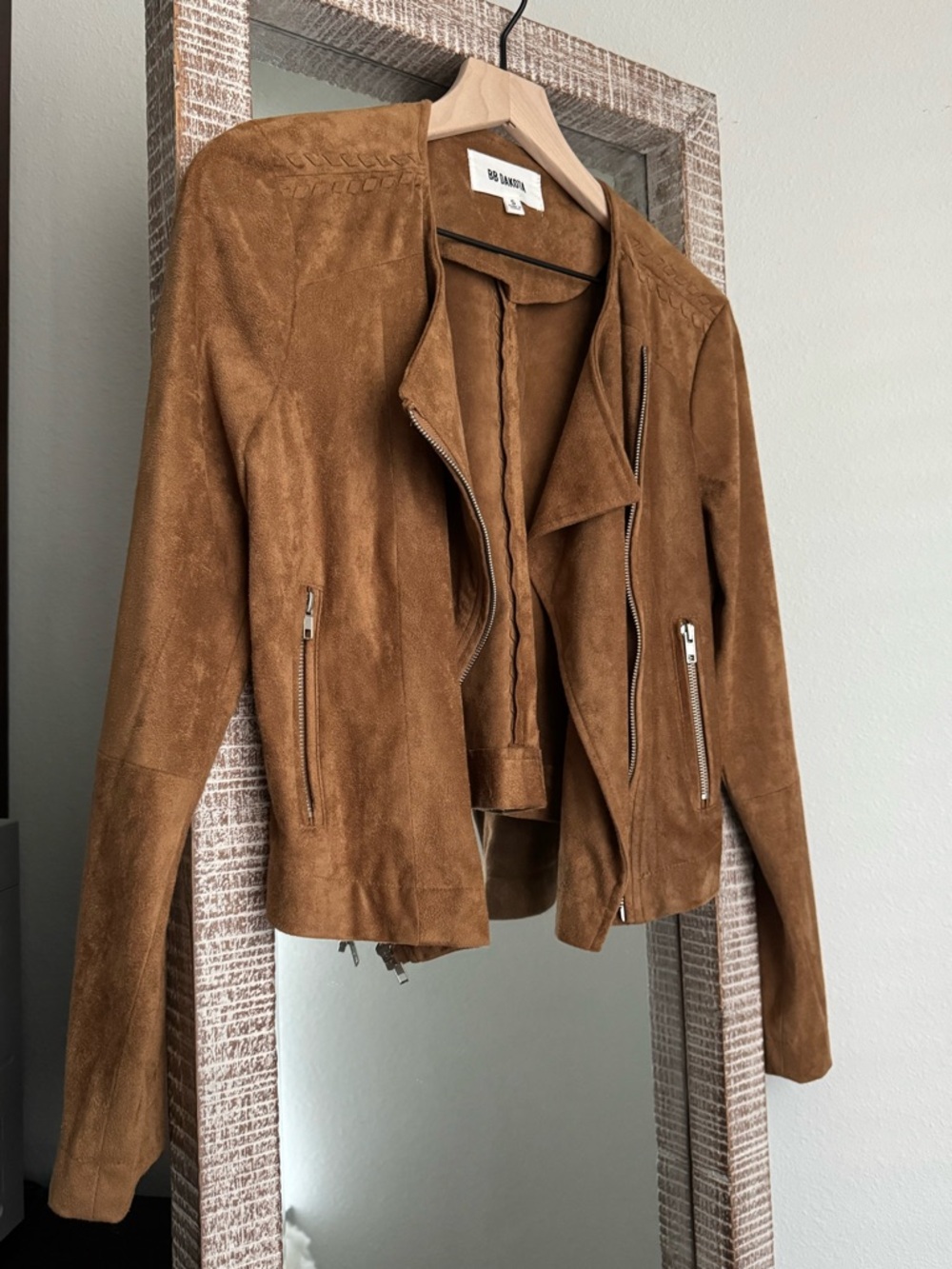BB Dakota Faux Suede Moto Jacket in Cognac